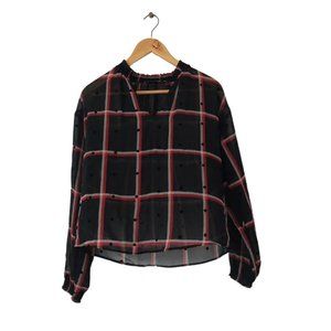 ZARA BLACK & RED CHECKED SHEER BLOUSE